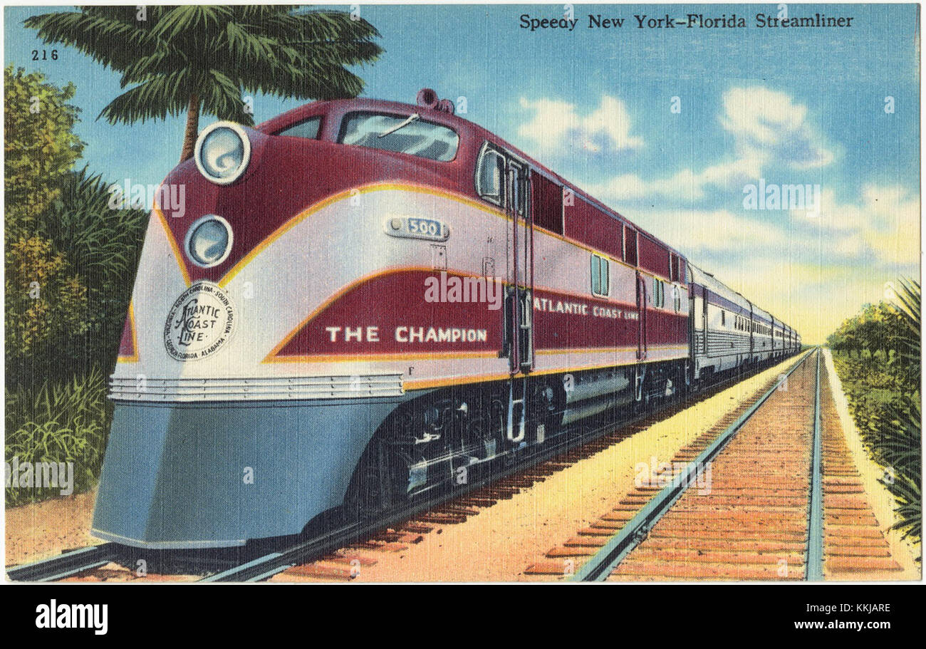 Lo Speedy New York-Florida Streamliner, gestito dalla Atlantic Coast Line, era un treno passeggeri di lusso che offriva un servizio veloce e confortevole tra New York e Florida. Era conosciuta per il suo design moderno e per i viaggi ad alta velocità durante la metà del XX secolo. Foto Stock