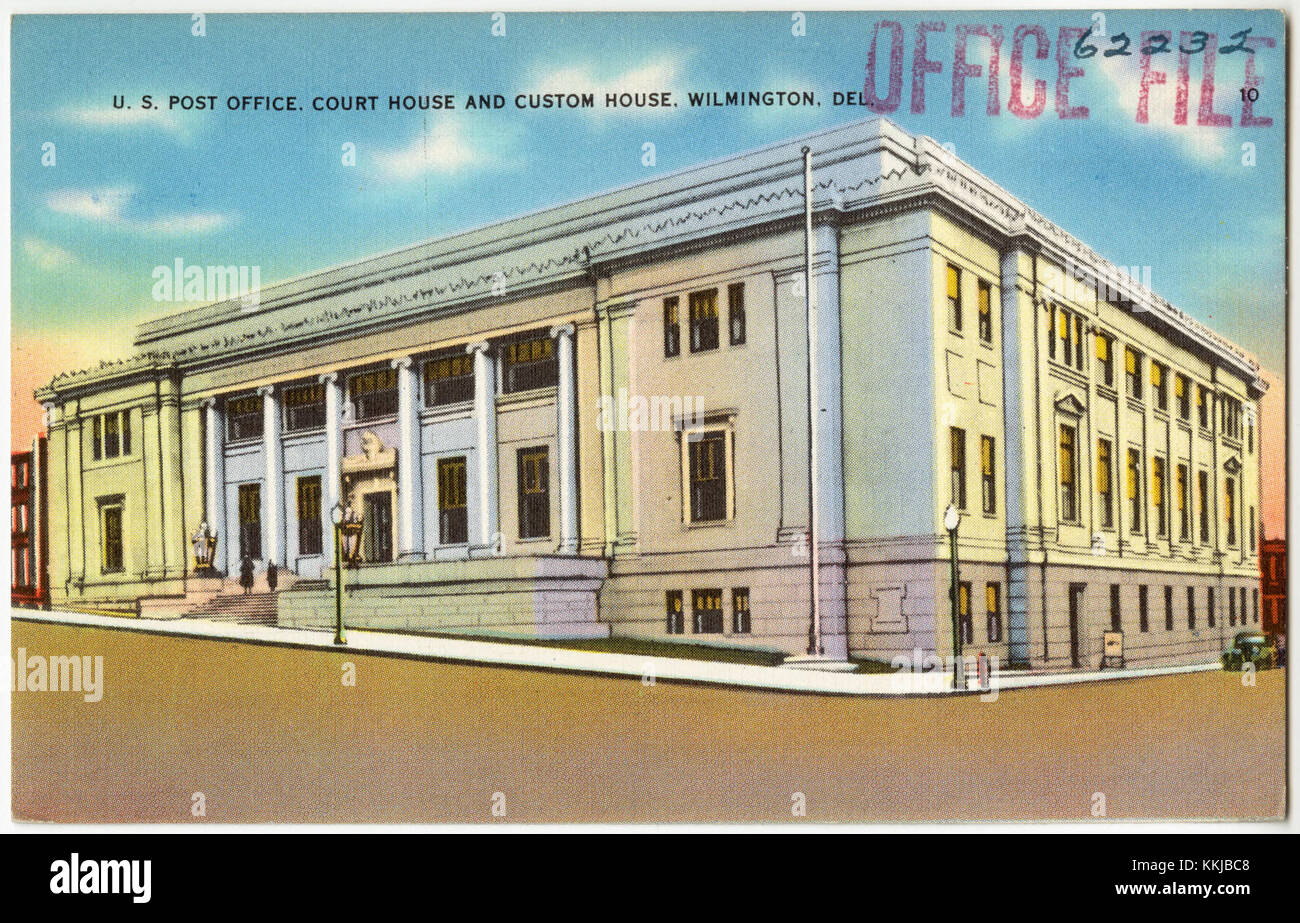 L'ufficio postale, il tribunale e la Custom House degli Stati Uniti a Wilmington, Delaware, è un edificio iconico che mostra l'architettura neoclassica americana. Ha svolto varie funzioni governative, tra cui servizi postali e procedimenti giudiziari. Foto Stock