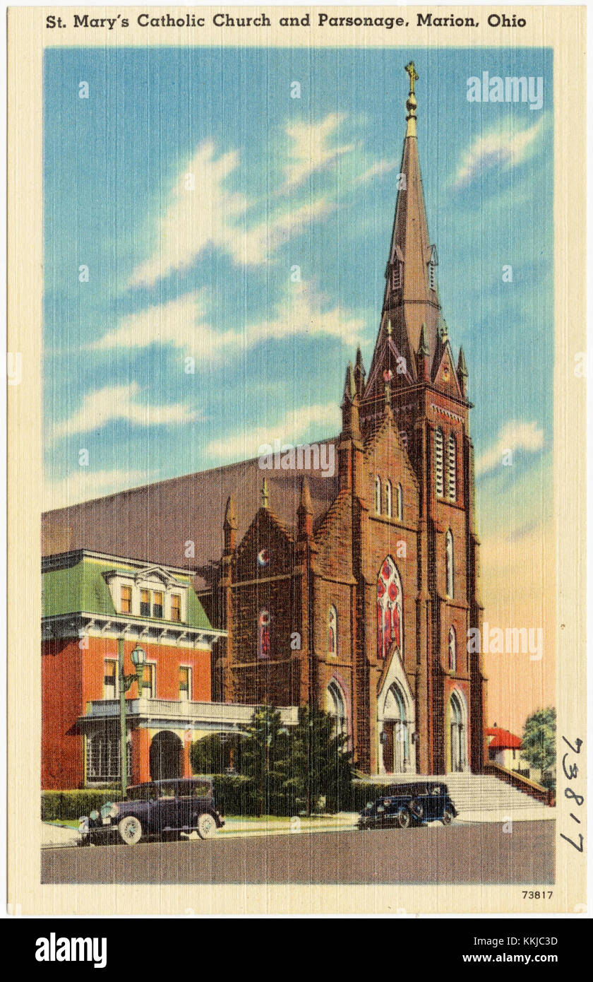 Chiesa cattolica e cansonaggio di St. Mary, Marion, Ohio (73817) Foto Stock