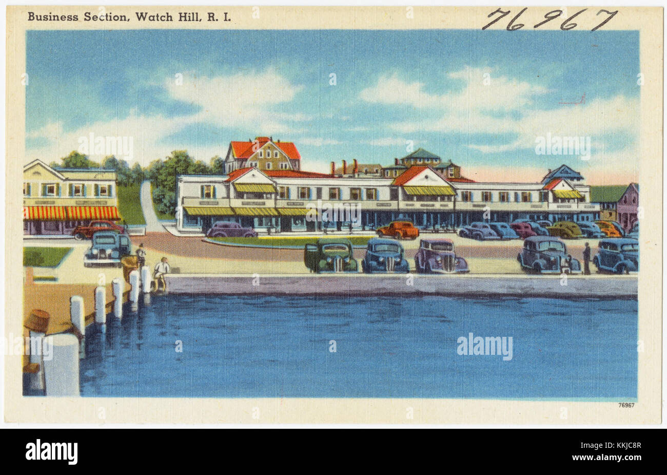 La sezione finanziaria di Watch Hill, Rhode Island, è un'area commerciale conosciuta per i suoi negozi, ristoranti e attrazioni sul mare. La posizione è una parte fondamentale della comunità, contribuendo all'economia e all'industria turistica della zona. Foto Stock