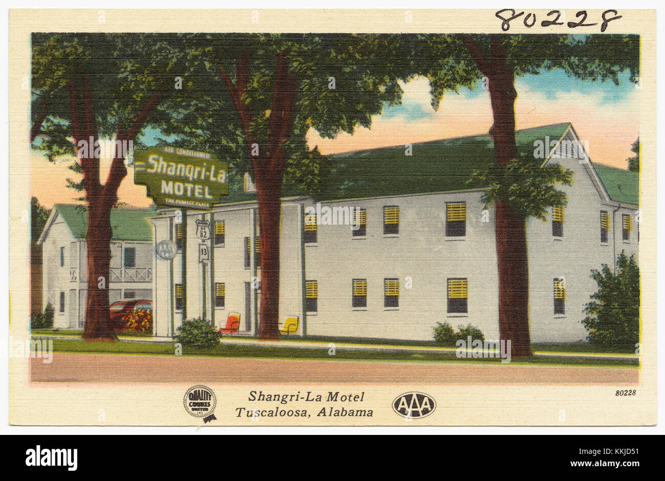 Lo Shangri-la Motel a Tuscaloosa, Alabama, è un motel della metà del XX secolo. Riflette il boom post-bellico dei viaggi e del turismo americani, con le sue sistemazioni lungo la strada che si rivolgono ai viaggiatori lungo le autostrade degli Stati Uniti. Il motel fa parte di un'epoca passata nella storia degli alloggi americani lungo la strada. Foto Stock