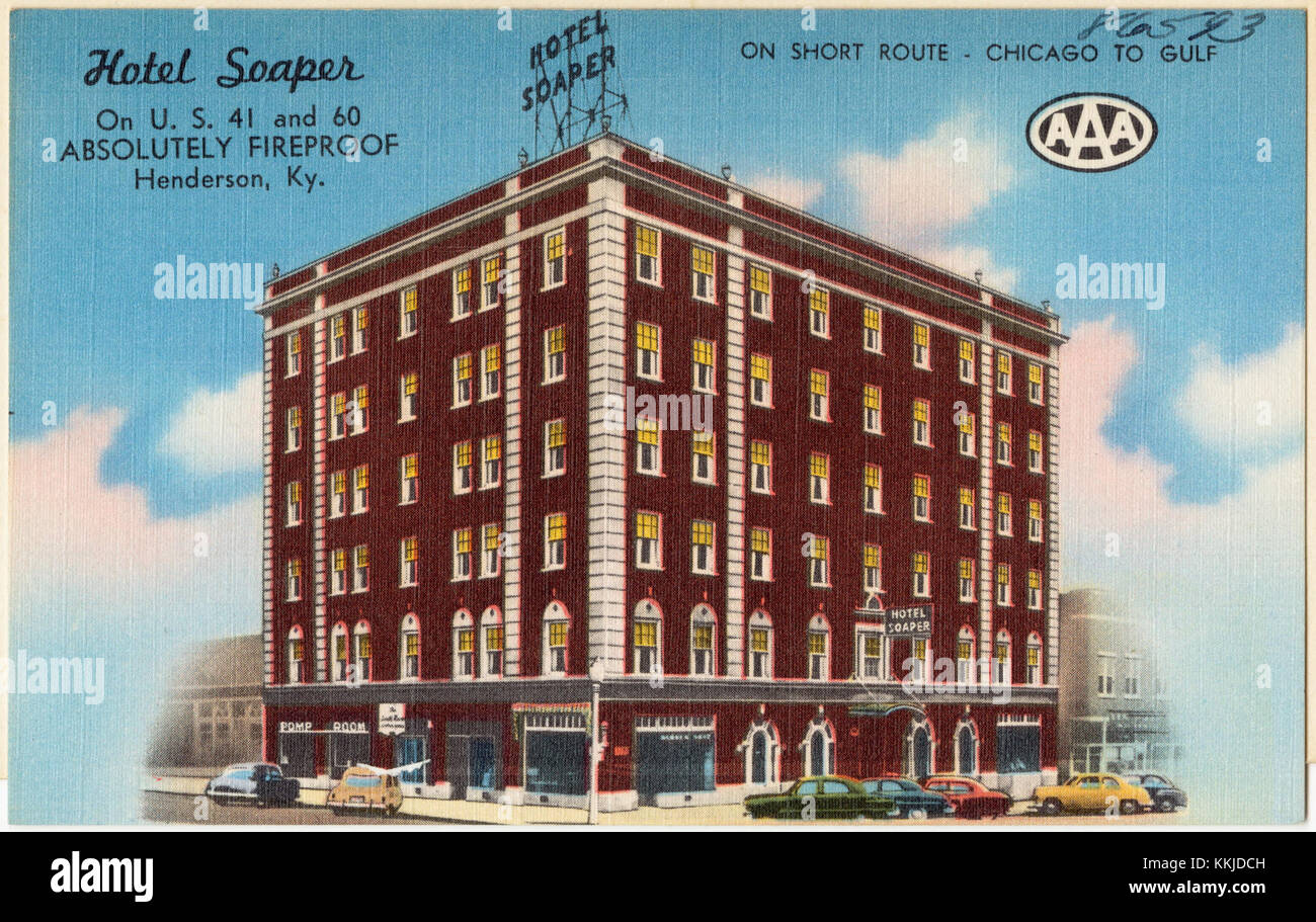 L'Hotel Soaper era un hotel ignifugo situato all'incrocio tra la U.S. 41 e la 60 a Henderson, Kentucky. Era noto per la sua resistenza al fuoco, offrendo una caratteristica unica per il suo tempo. Foto Stock