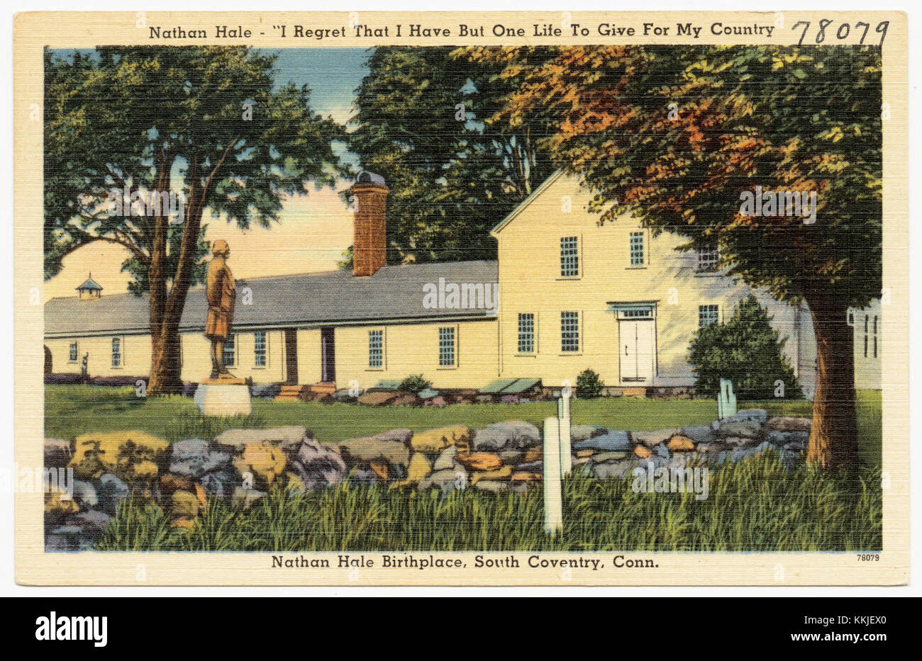 Nathan Hale, un patriota americano, è commemorato nel suo luogo di nascita a South Coventry, Connecticut, dove è ricordato per le sue ultime parole: "Mi dispiace di avere solo una vita da dare per il mio paese". Numero di riferimento 89079. Foto Stock