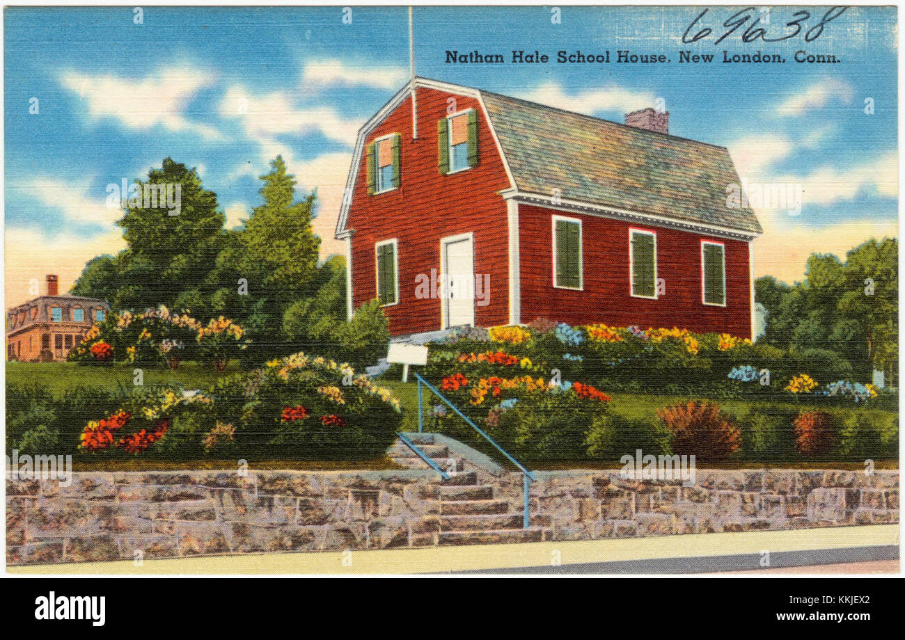 La Nathan Hale School House di New London, Connecticut, è un sito storico dove un tempo insegnava l'eroe della guerra d'indipendenza americana Nathan Hale. L'edificio ora funge da museo, offrendo approfondimenti sulla vita e l'eredità di Hale. Foto Stock