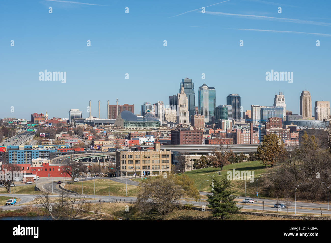 Kansas City skyline durante il giorno. Foto Stock