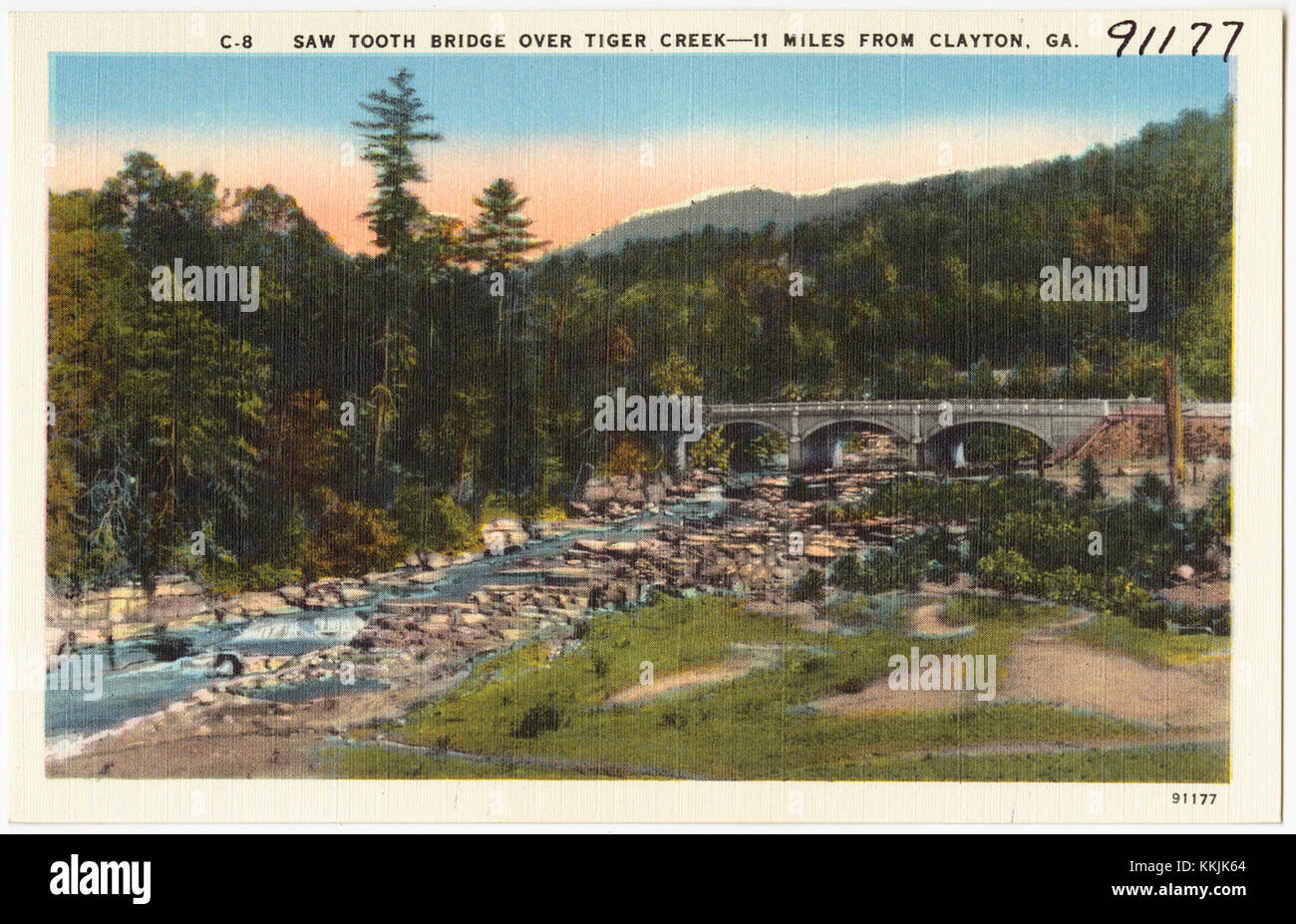 Fotografia del ponte Saw Tooth che attraversa Tiger Creek, situato a 18 km circa da Clayton, Georgia. Foto Stock