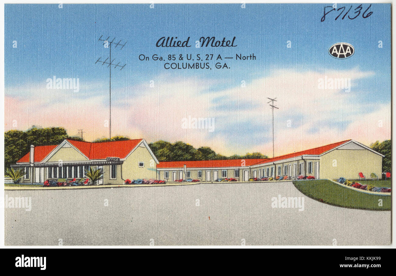 L'Allied Motel, situato sulla Georgia State Route 85 e U.S. Route 27A a Columbus, Georgia, era un motel popolare tra i viaggiatori della metà del XX secolo. Era noto per la sua posizione conveniente per coloro che viaggiano attraverso la regione. Foto Stock
