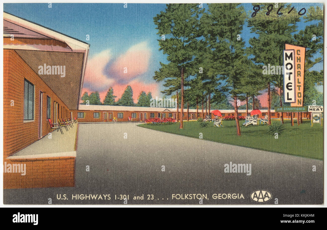 Il Charlton Motel, situato sulle autostrade US i-301 e 23 a Folkston, Georgia, è un luogo di riferimento per chi viaggia per affari e offre sistemazioni in questa città rurale. Foto Stock