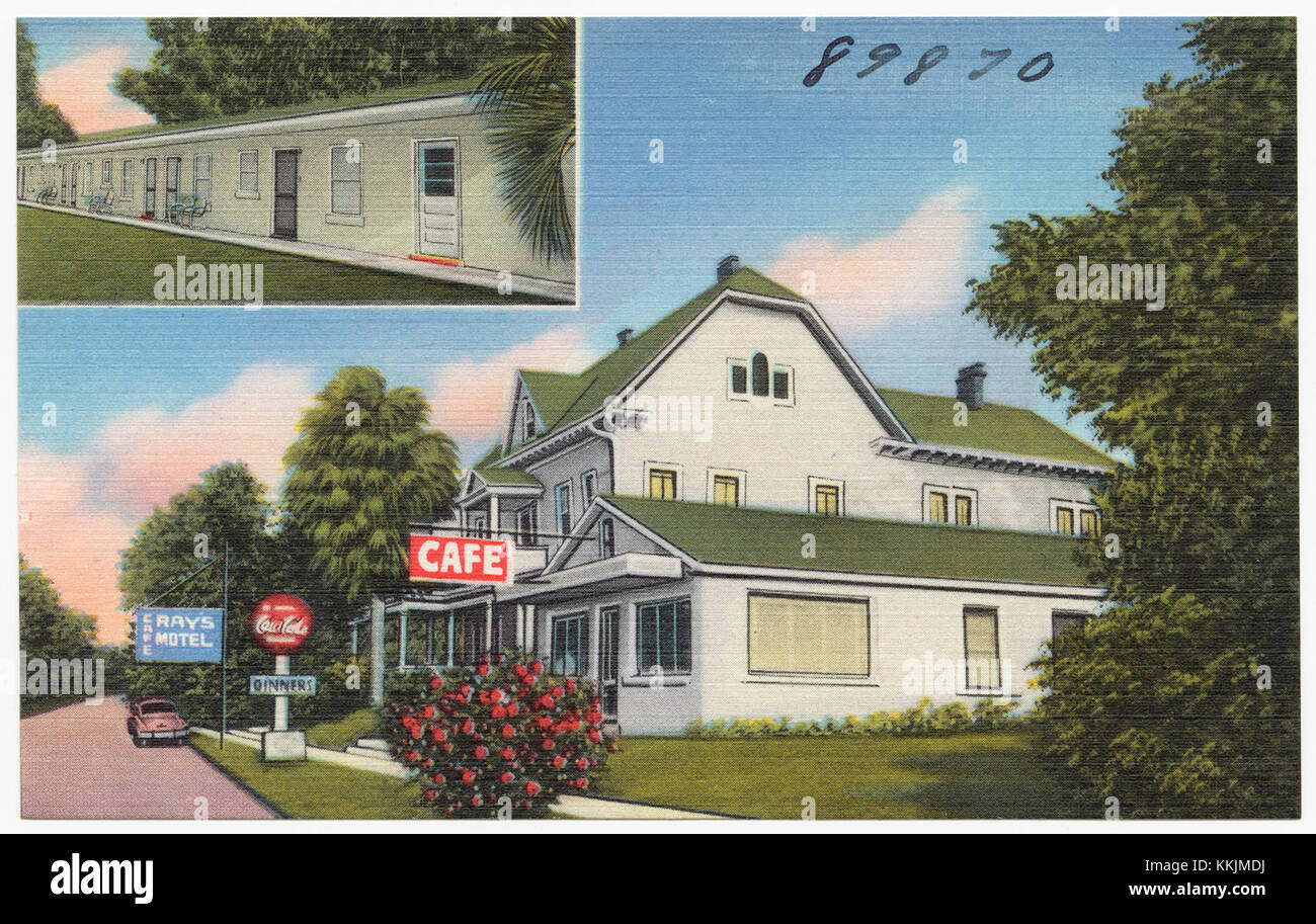 Ray's Motel, Hotel & Cafe si trova a Lumpkin, Georgia, vicino all'autostrada US 27 e all'autostrada statale 27. Questo edificio storico offre sistemazioni e ristoranti in una posizione chiave della città, che riflette la cultura americana della strada della metà del XX secolo. Foto Stock