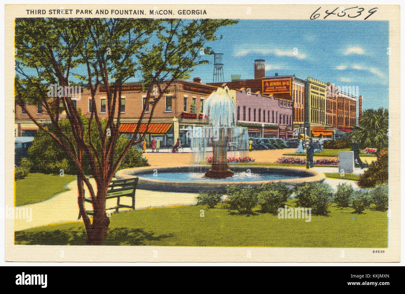 Fotografia del Third Street Park e della sua fontana a Macon, Georgia, che mette in evidenza il design del parco e le caratteristiche architettoniche della fontana. Foto Stock