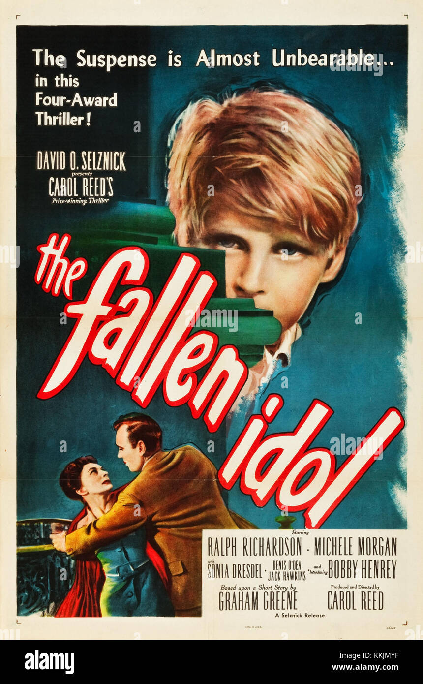 Il poster del 1948 per il film "Fallen Idol" cattura l'essenza di questo dramma britannico diretto da Carol Reed. Il film è noto per la sua storia avvincente e lo stile cinematografico, che riflette il cinema britannico del dopoguerra. Foto Stock