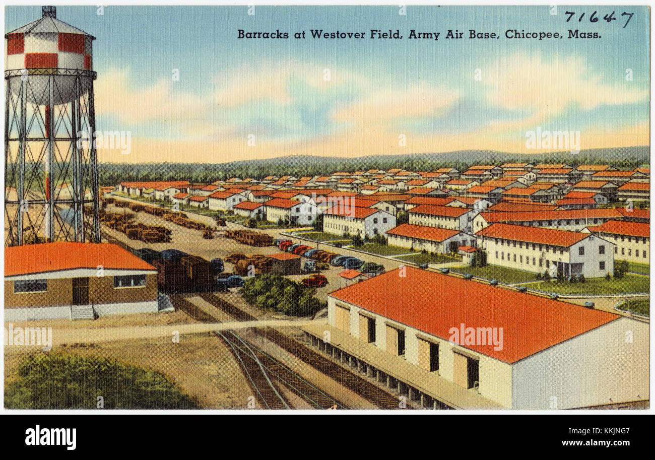 Le caserme della Westover Field Army Air base a Chicopee, Massachusetts, facevano parte di un'installazione militare utilizzata durante il XX secolo. Il sito è noto per il suo ruolo nella storia militare americana. Foto Stock