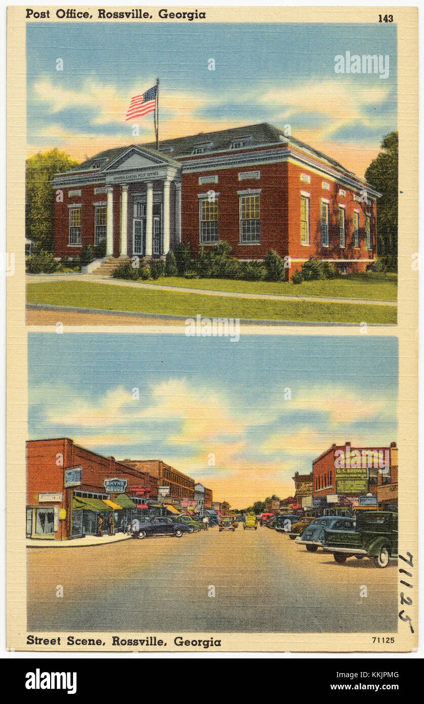 Una scena di strada a Rossville, Georgia, mostra l'ufficio postale locale, una caratteristica chiave della vita della comunità cittadina. L'ufficio postale è un centro di servizio pubblico essenziale per i residenti della zona. Foto Stock