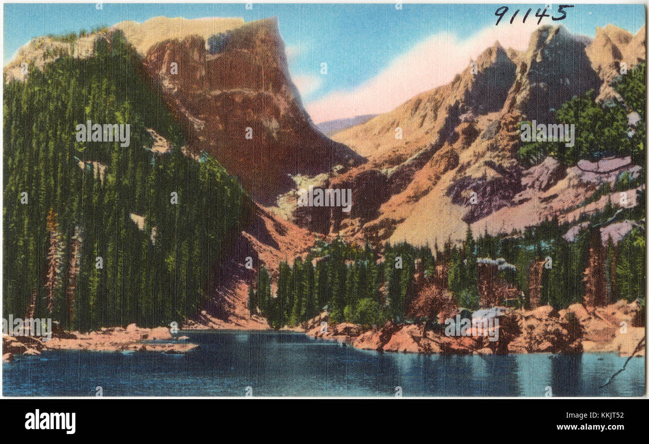 Lago Dream (alt. 9,950 m circa) e Hallet Peak, Rocky Mountain National Park, Colorado (7725167862) Foto Stock