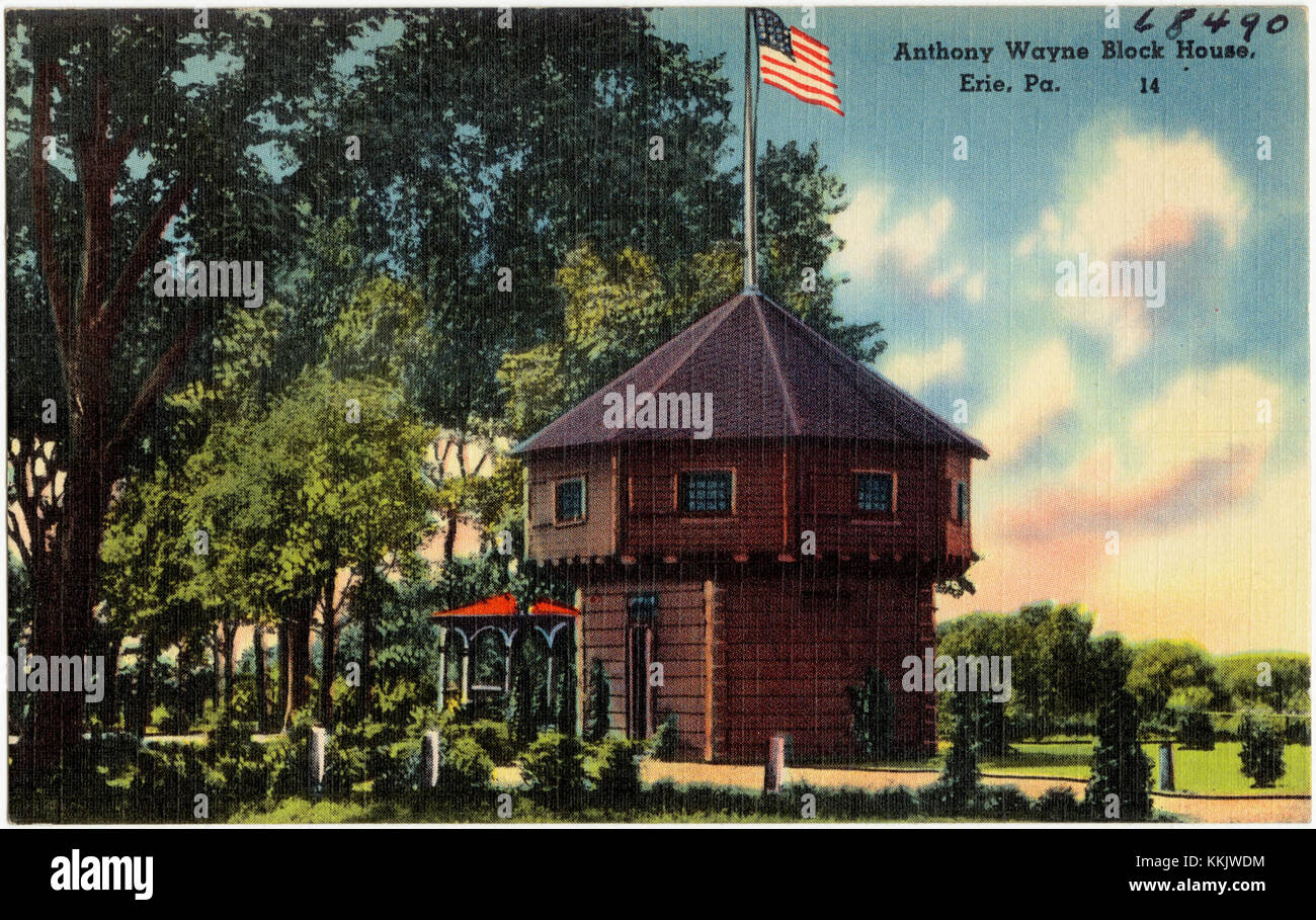 La Anthony Wayne Block House di Erie, Pennsylvania, è una struttura storica risalente all'inizio del XIX secolo. Fu costruito come avamposto militare difensivo durante la guerra del 1812. Oggi, è un monumento storico e un museo, che mostra la storia e il patrimonio militare della regione. Foto Stock
