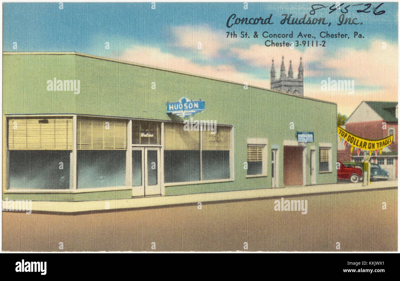 L'immagine mostra Concord Hudson, Inc., situata in 7th Street e Concord Avenue a Chester, Pennsylvania, una struttura commerciale che offre servizi industriali. Foto Stock