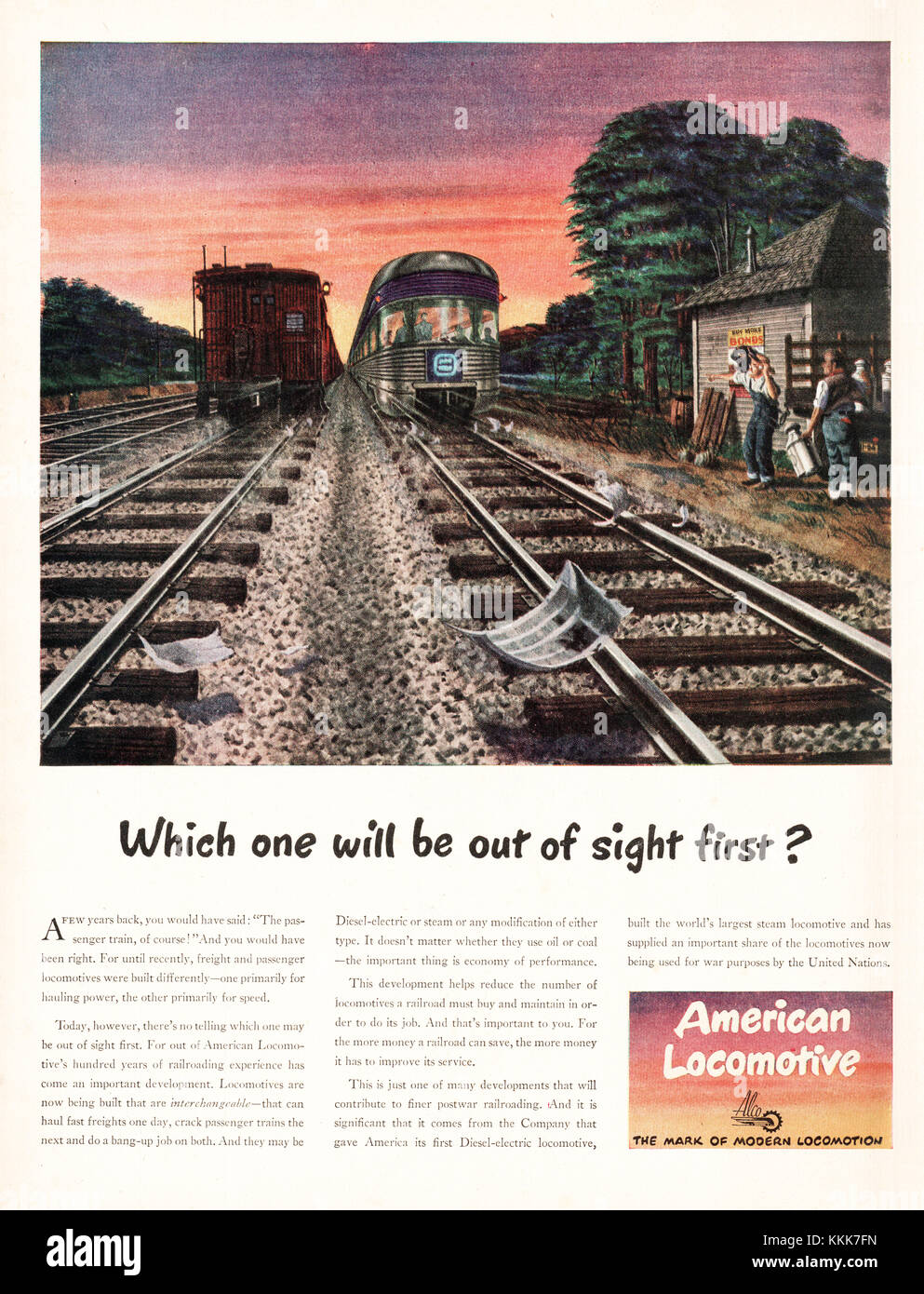 1945 U.S. Rivista American Locomotive Annuncio Foto Stock