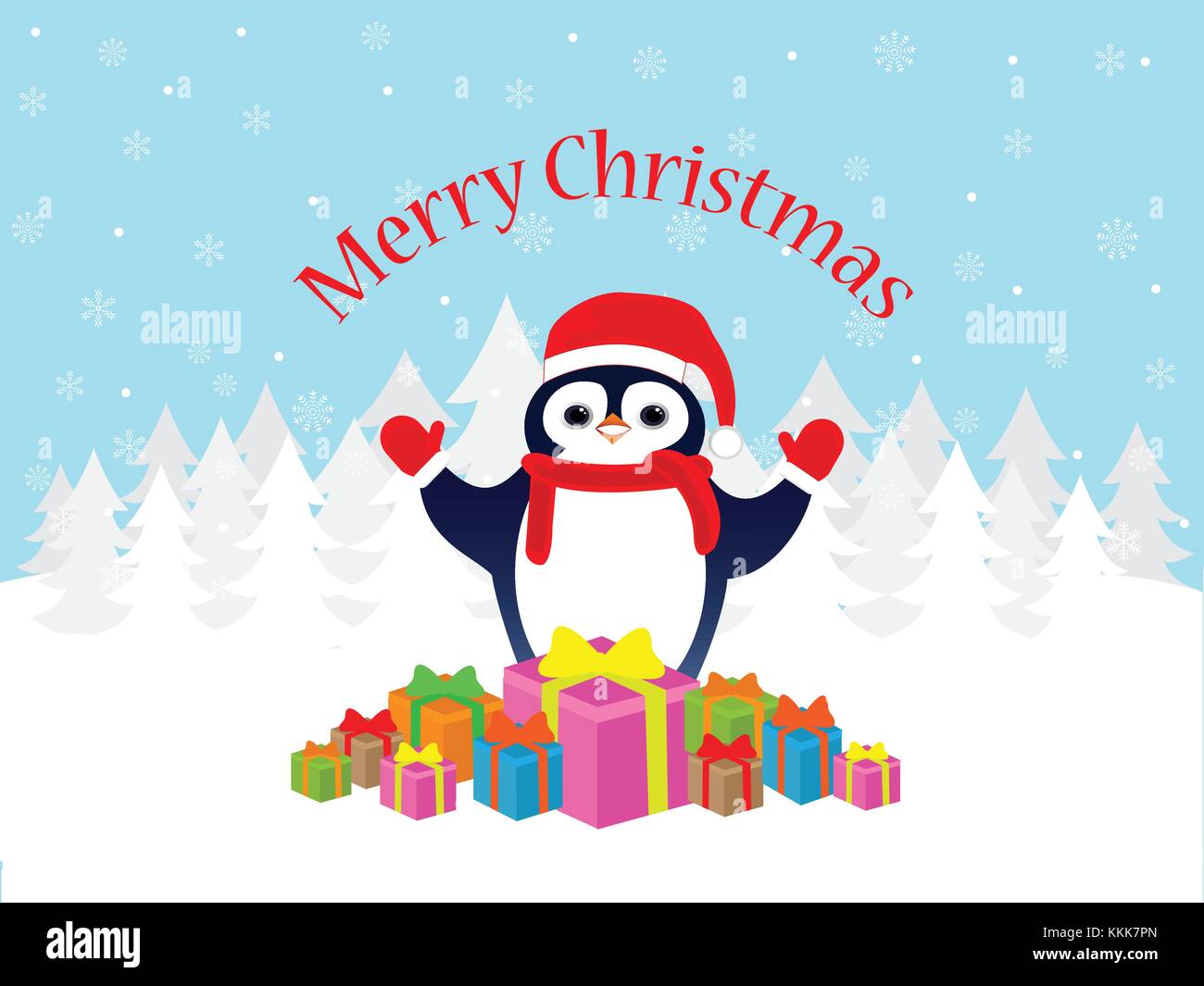 Merry Christmas penguin biglietto di auguri Illustrazione Vettoriale