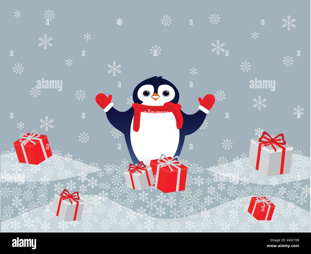 Merry Christmas penguin biglietto di auguri Illustrazione Vettoriale