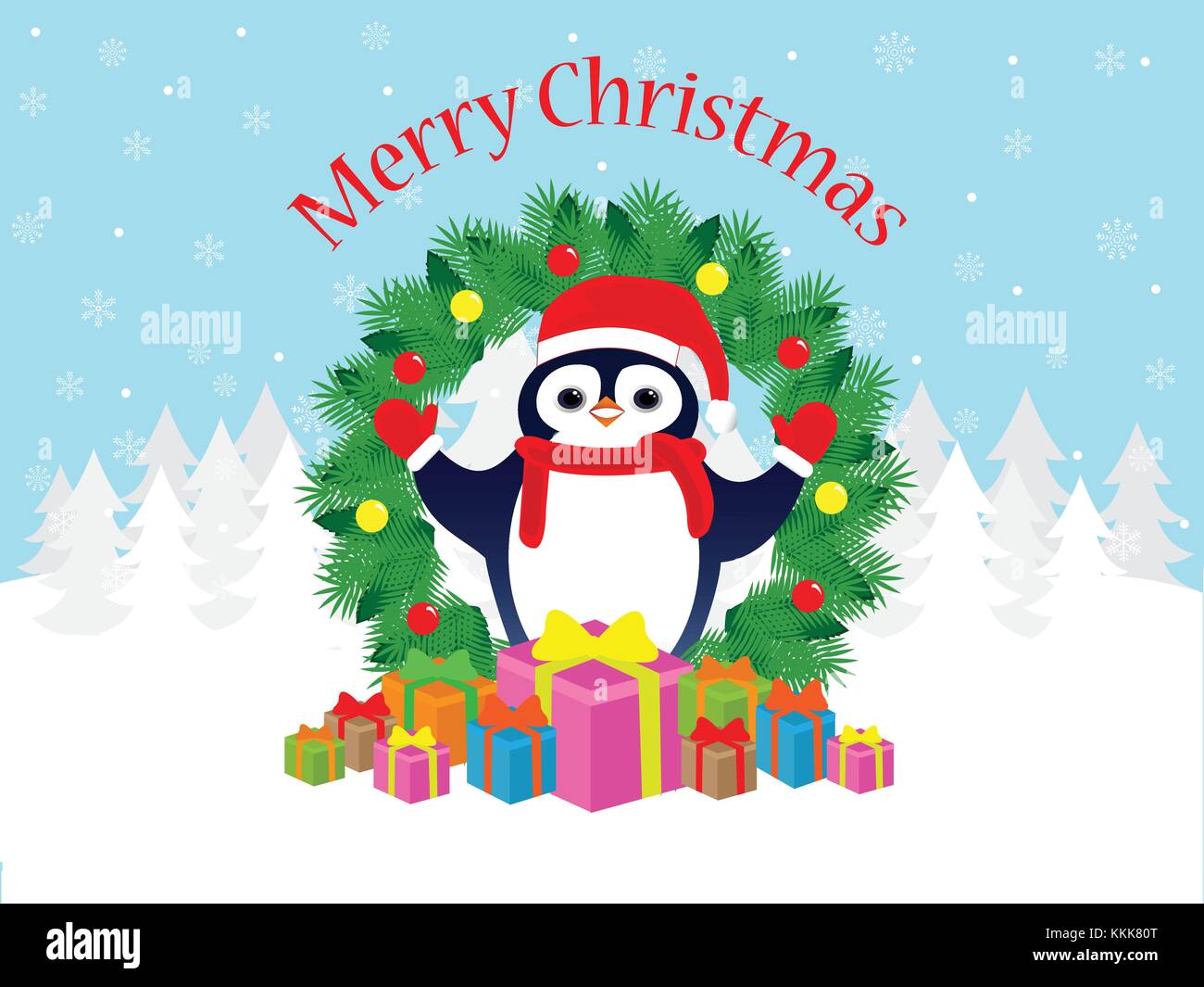 Merry Christmas penguin biglietto di auguri Illustrazione Vettoriale