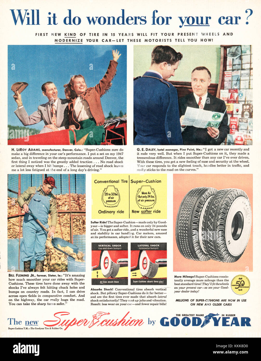 1948 U.S. Rivista Super Goodyear pneumatici cuscino annuncio Foto Stock