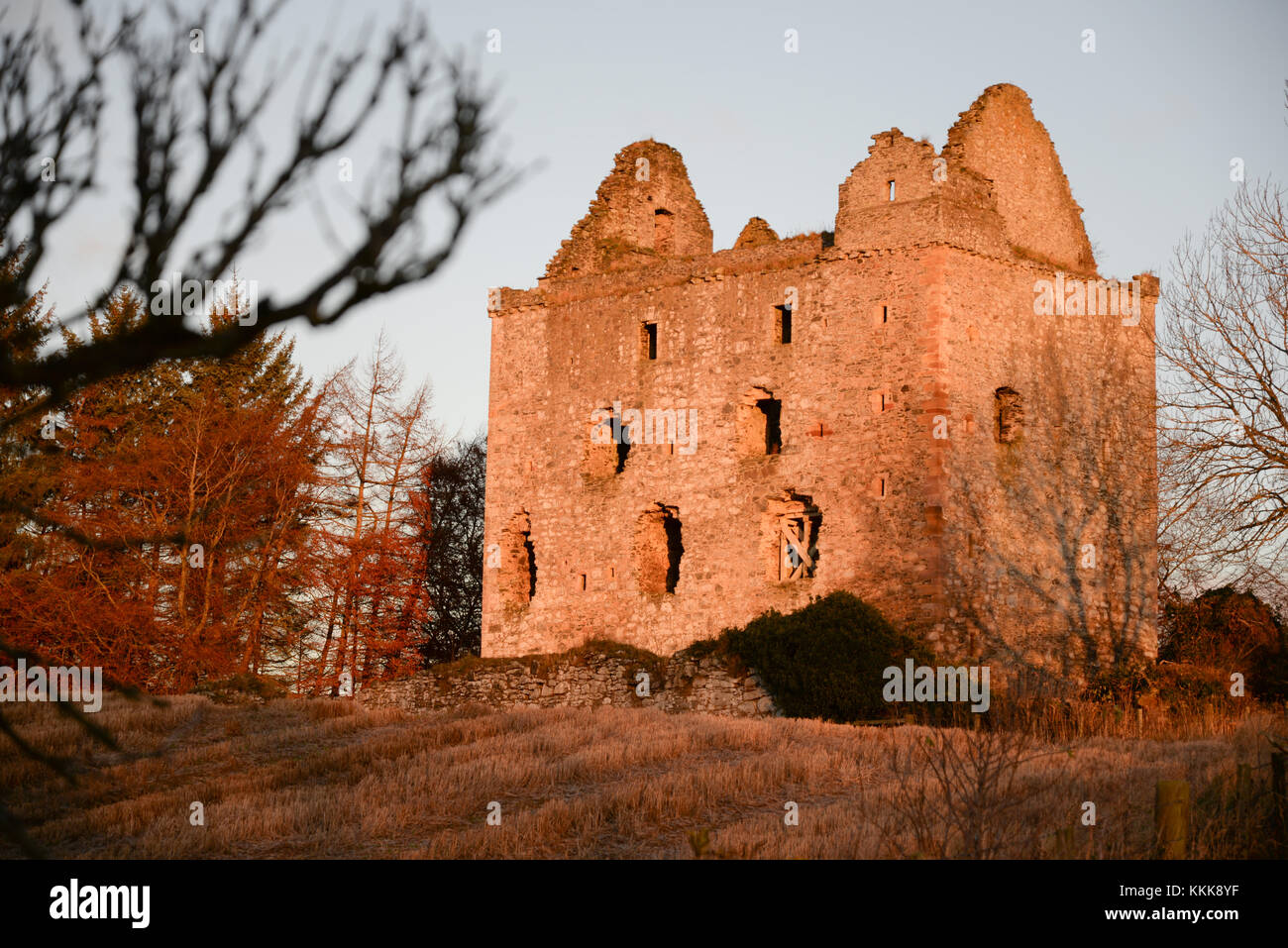 Le rovine del castello di Newark in Scottish Borders Foto Stock