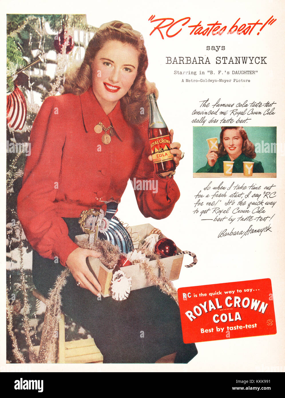 1947 U.S. Magazine Royal Crown Cola Annuncio Foto Stock