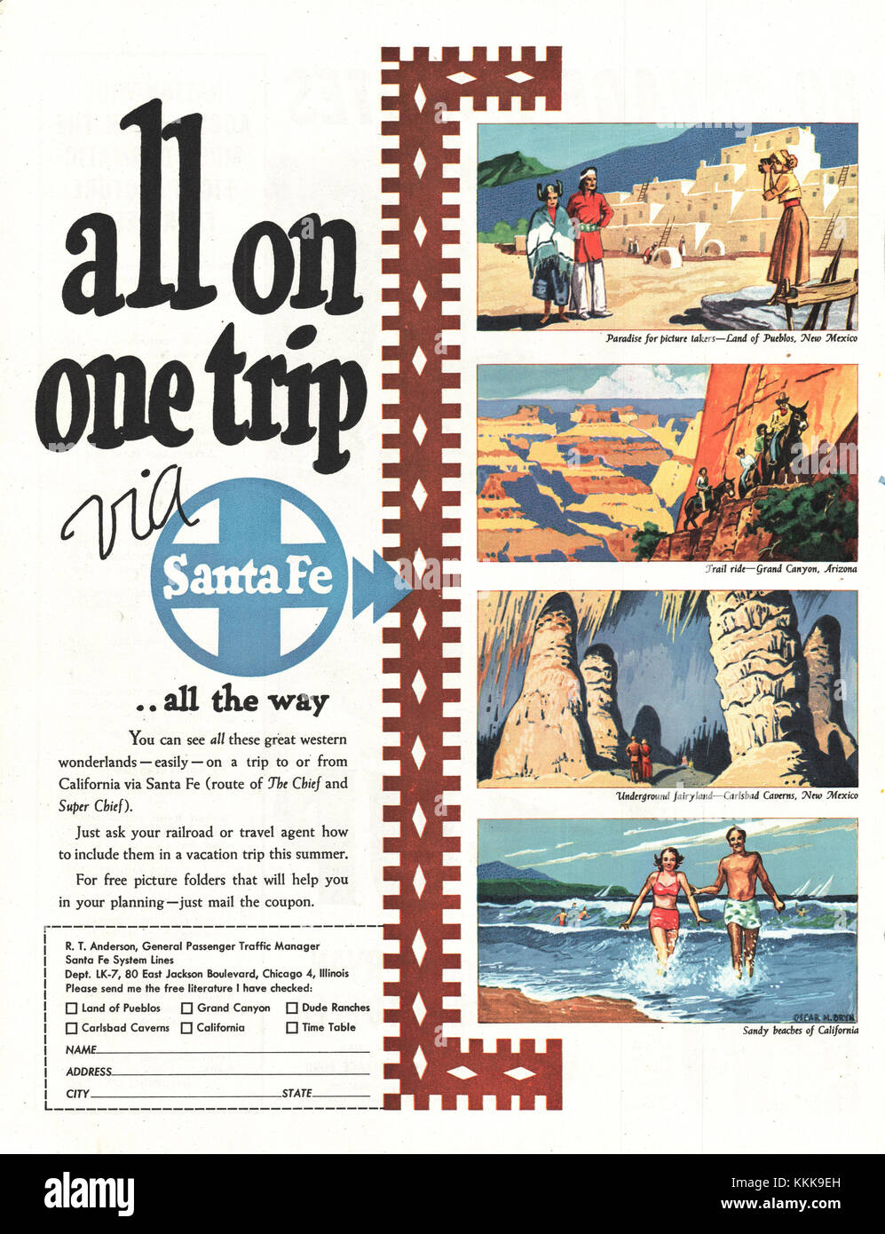 1949 U.S. Magazine Santa Fe Railway Annuncio Foto Stock