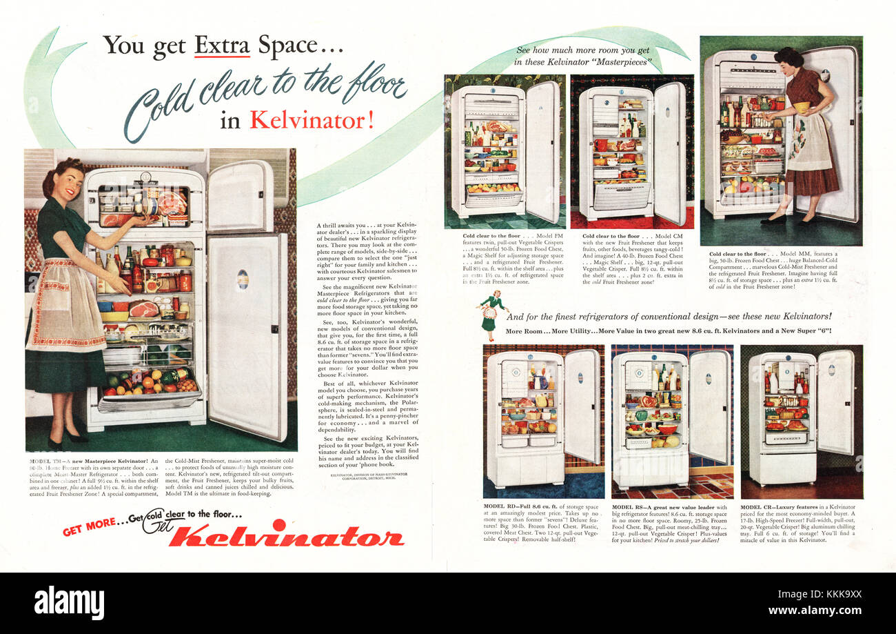 1949 U.S. Magazzino frigorifero Kelvinator Annuncio Foto stock - Alamy