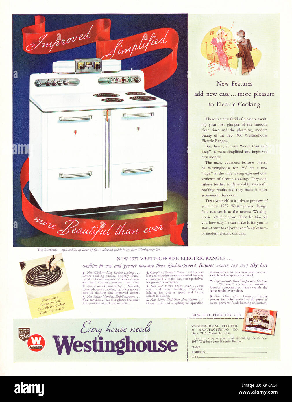 1937 U.S. Rivista di Westinghouse Electric Cooker Annuncio Foto Stock
