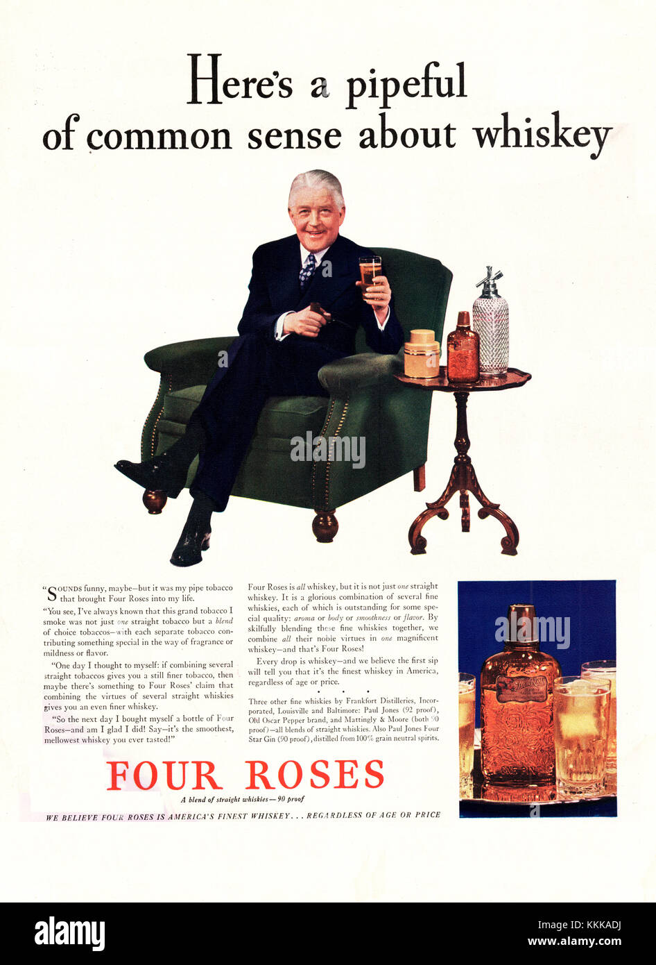 1937 U.S. Magazine Four Roses Whiskey Annuncio Foto Stock