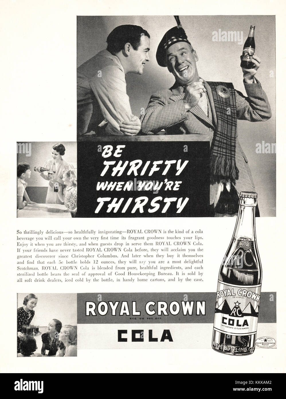 1938 U.S. Magazine Royal Crown Cola Annuncio Foto Stock