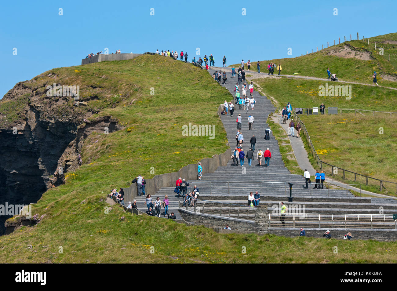 I visitatori al Cliffs of Moher, County Clare, Irlanda Foto Stock