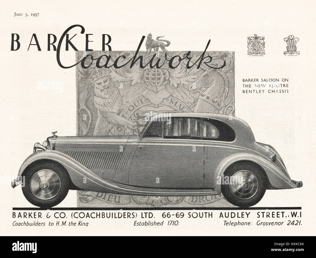 1937 La rivista britannica Barker carrozzerie annuncio Foto Stock