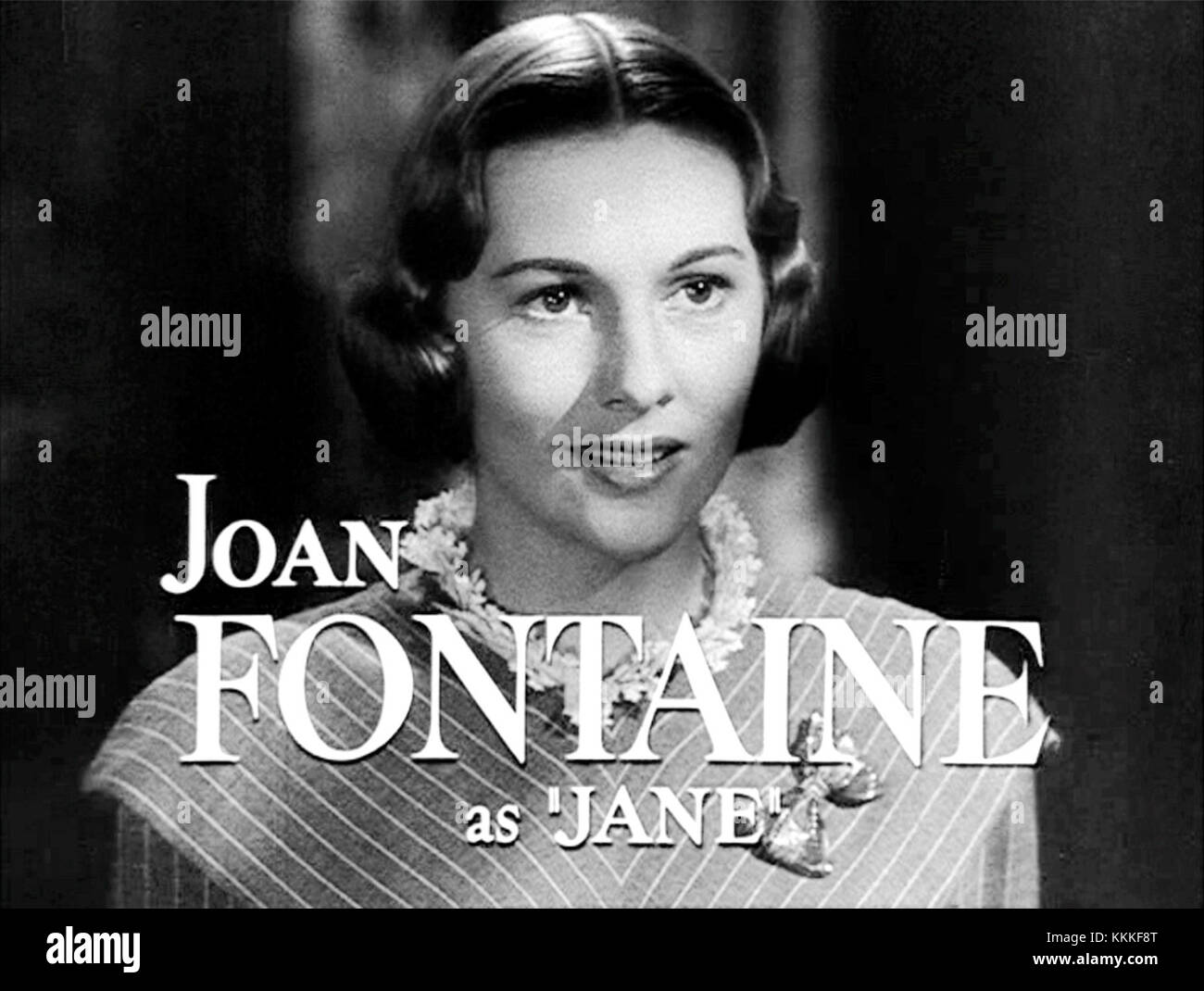 Jane Eyre è un adattamento cinematografico del 1943 del romanzo di Charlotte BrontÃ«, con Joan Fontaine nel ruolo di Jane Eyre e Orson Welles nel ruolo di Edward Rochester. Diretto da Robert Stevenson, il film presenta una sceneggiatura di John Houseman, Aldous Huxley e Stevenson, con musiche composte da Bernard Herrmann. La storia segue le esperienze di Jane come governante a Thornfield Hall, dove scopre segreti oscuri sul suo datore di lavoro. Foto Stock