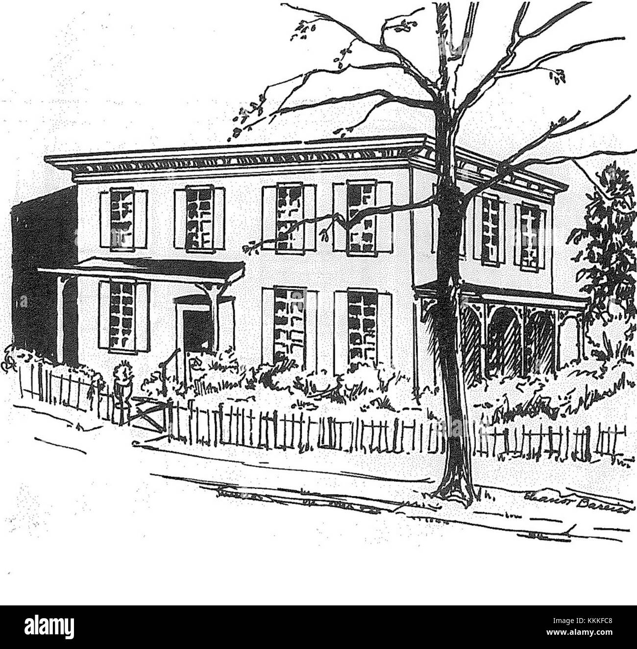 Questa immagine presenta un omaggio alla Hill-Fullerton House, un notevole edificio storico. Il tributo mette in evidenza l'architettura e il significato di questo monumento americano. Foto Stock