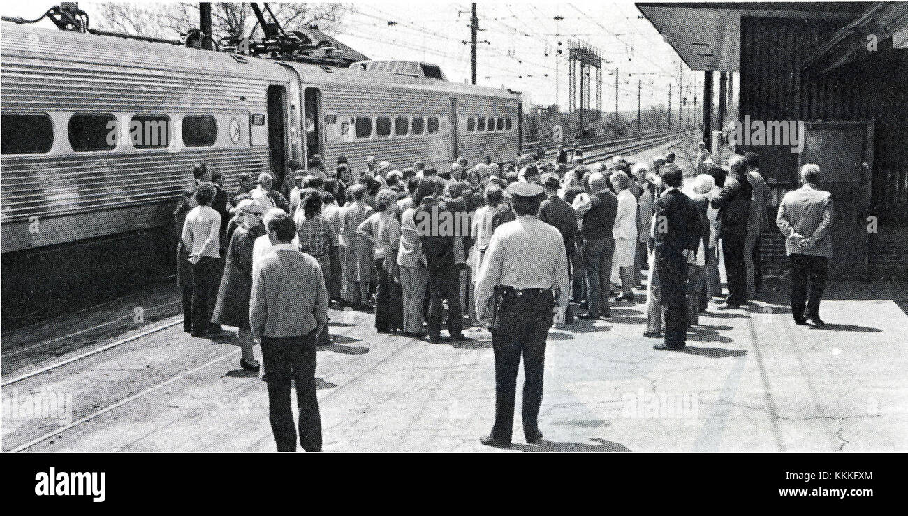 La dimostrazione Amtrak Chesapeake si effettua a Perryville, aprile 1978 Foto Stock