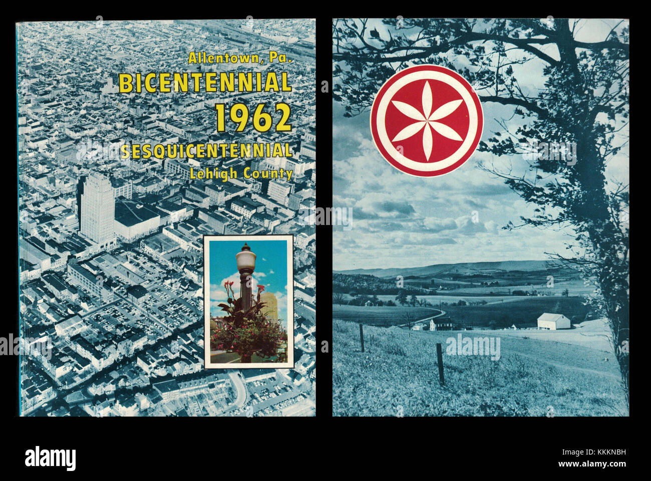L'Allentown Bicentennial Book del 1962 commemora il 200° anniversario di Allentown, Pennsylvania. Riflette le pietre miliari storiche e lo sviluppo culturale della città nel corso di due secoli. Foto Stock