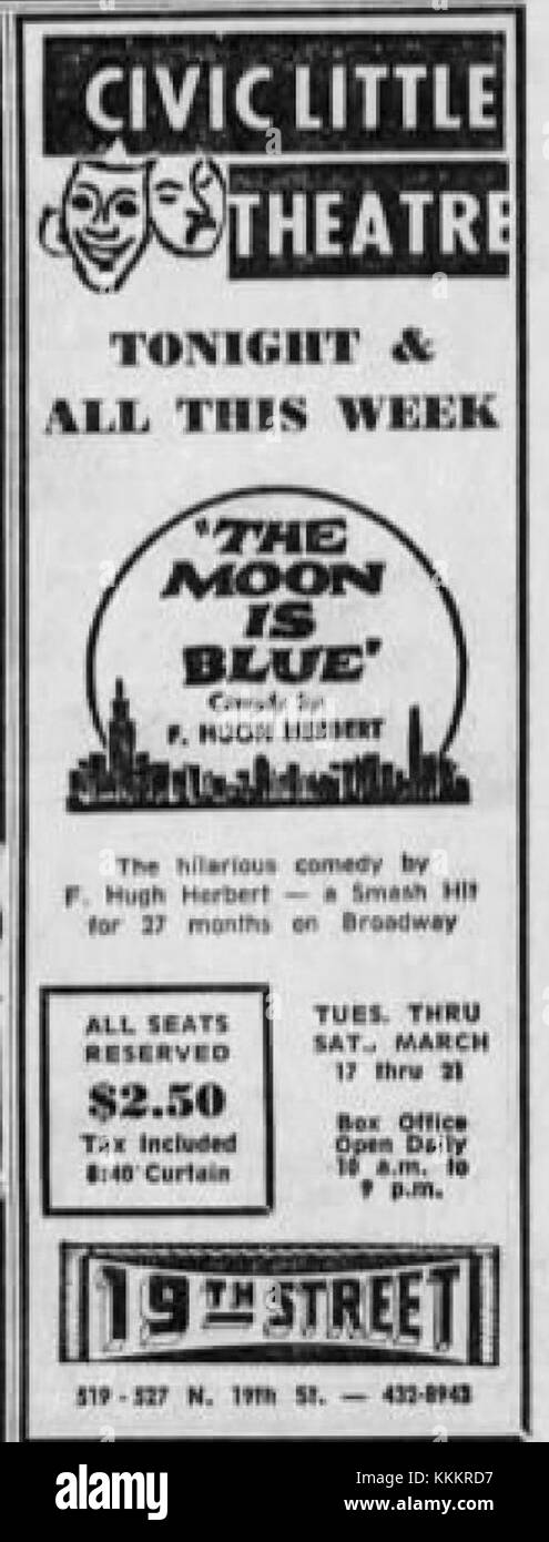 Questo annuncio del Nineteenth Street Theater di Allentown, Pennsylvania, datato 17 marzo 1964, mette in evidenza un momento storico per il teatro, mostrando la sua programmazione e il significato culturale dei teatri locali in quel periodo. Foto Stock