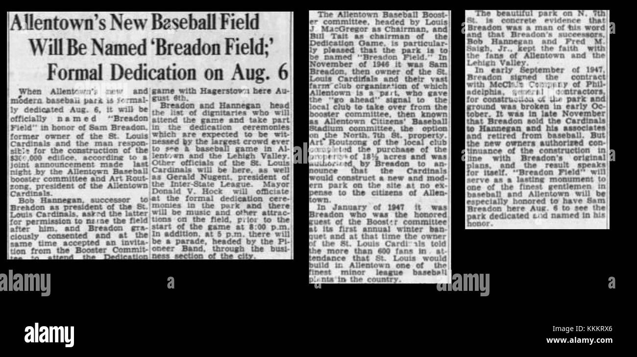 1948 - Braeden Field Dedication - 20 lug MC - Allentown, PA Foto Stock