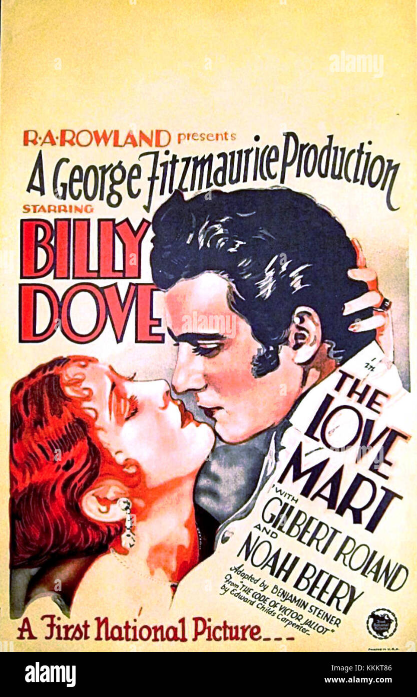 Il poster "Love Mart" promuove un tema romantico o sentimentale, spesso utilizzato nei negozi e nei negozi. Fa parte della più ampia tradizione della pubblicità al dettaglio che presenta attrattive emotive o stagionali. Foto Stock