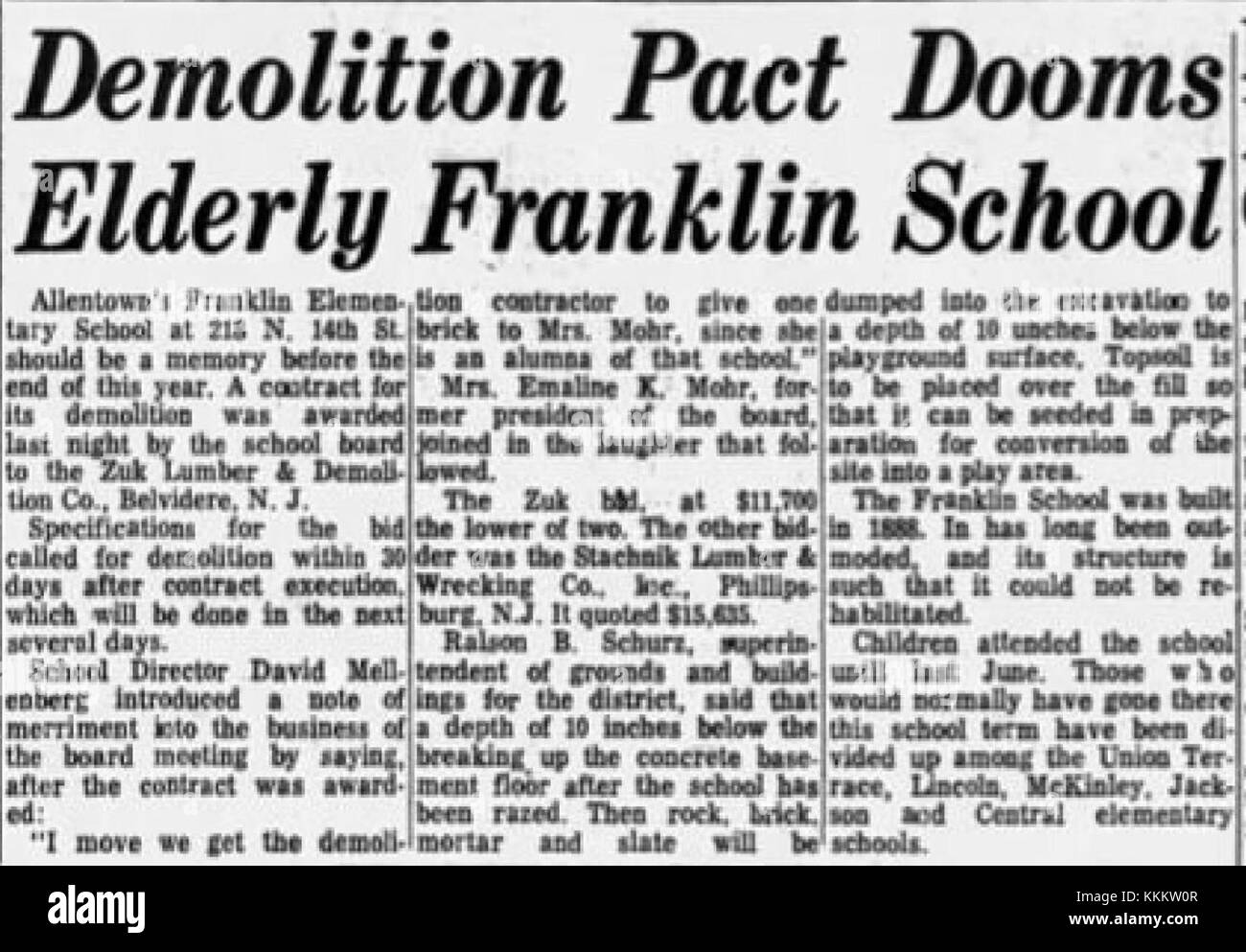 1967 - Franklin School Demolition - 27 Ott MC - Allentown, PA Foto Stock