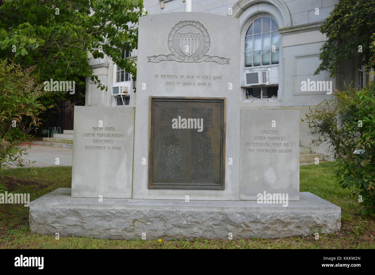 Un memoriale in onore dei veterani della Legione americana situato al municipio di Petersburg, per commemorare il loro servizio e sacrificio. Foto Stock