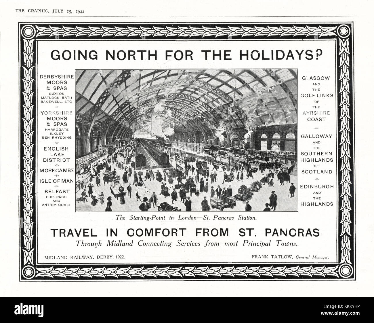 1922 La rivista britannica alla Stazione di St Pancras Annuncio Foto Stock