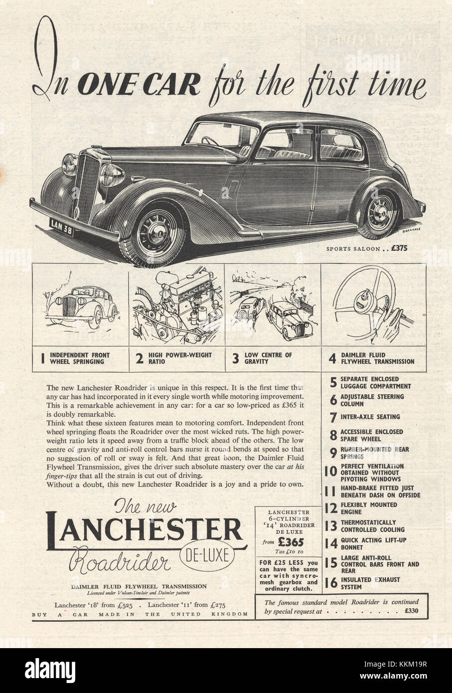 1937 La rivista britannica Lanchester auto annuncio Foto Stock