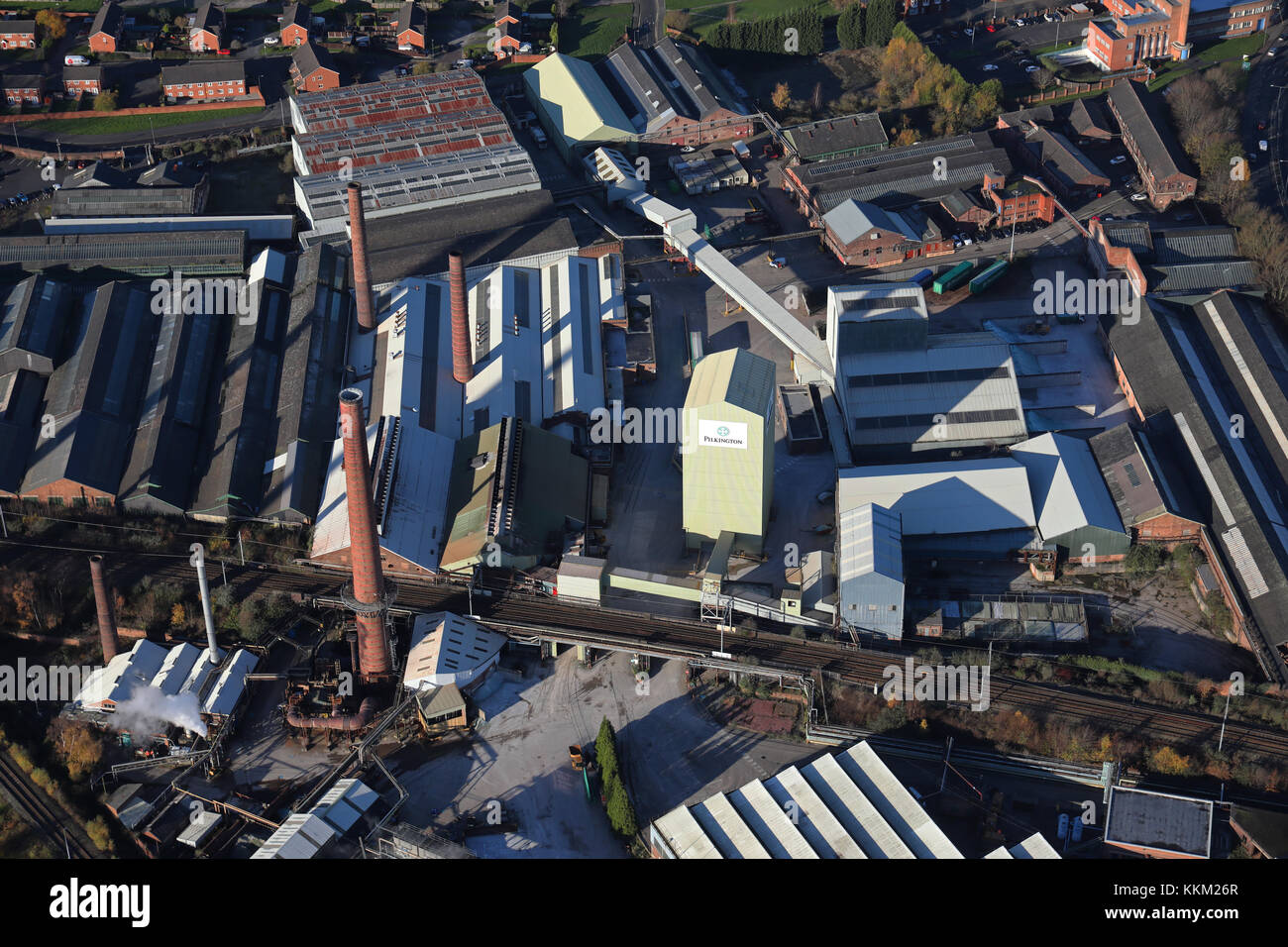 Vista aerea del Pilkingtons fabbrica di vetro di St Helens, Regno Unito Foto Stock