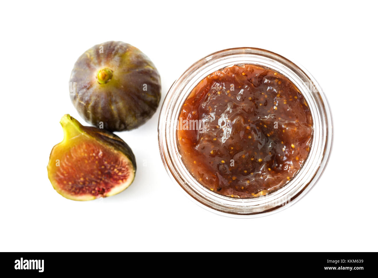 Confettura di fichi isolati su sfondo bianco Foto Stock