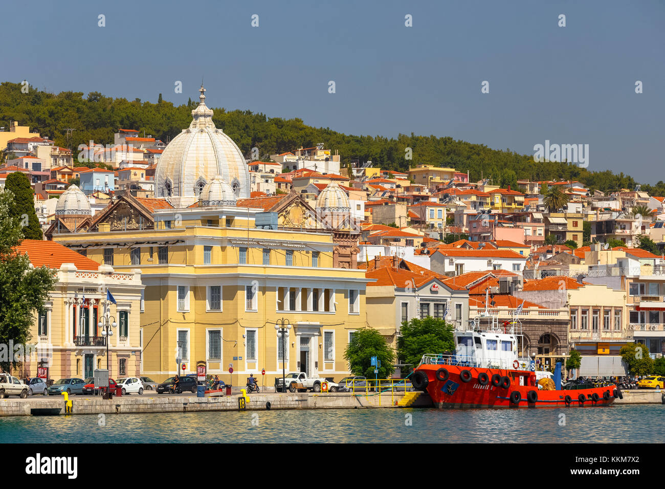Panoramica della città di mytilene in lesvos Island, Grecia MITILENE è la capitale e porto dell'isola di Lesbo e l'Egeo settentrionale regione. Foto Stock
