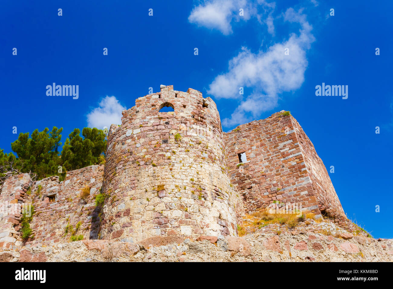 Le mura del castello di mytilene in lesvos Island, Grecia, uno dei più grandi castelli nel Mediterraneo Foto Stock