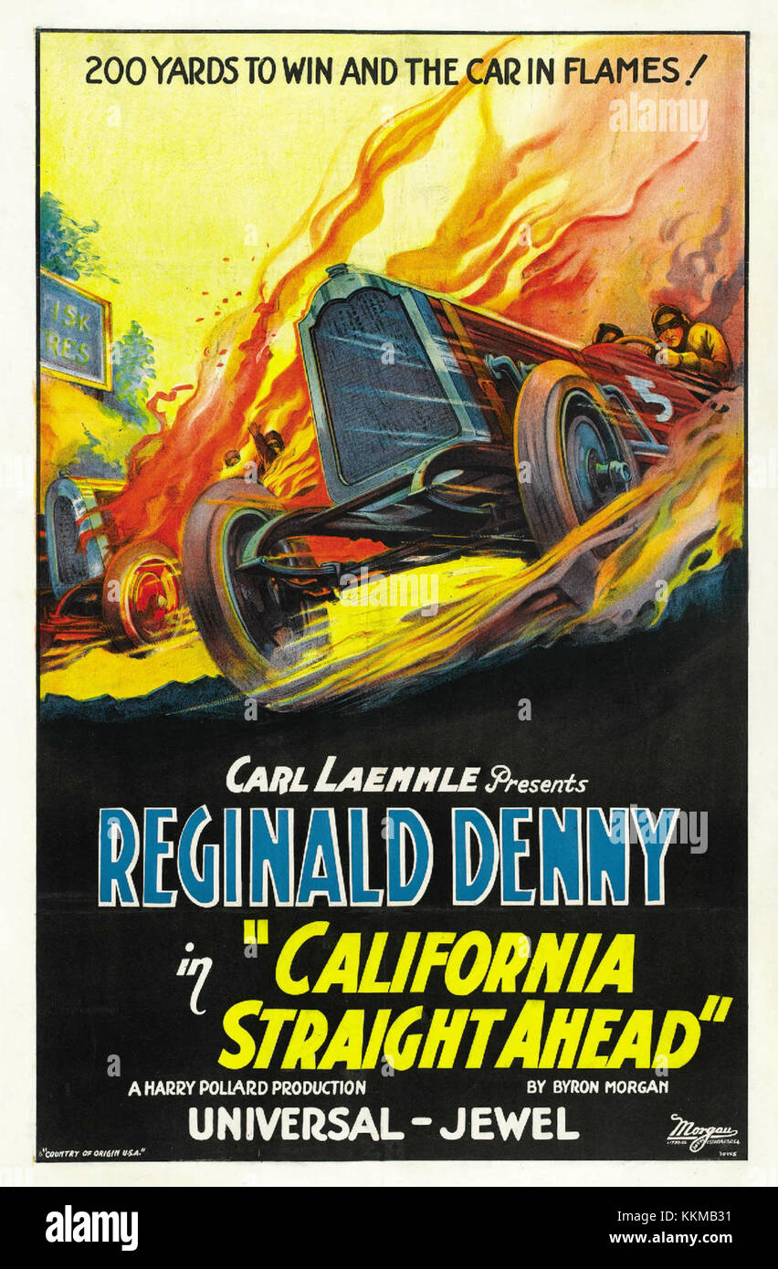 Un poster promozionale del 1925 per la campagna California Straight Ahead, con immagini iconiche che promuovono la California come destinazione di viaggio. Foto Stock
